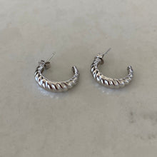 Load image into Gallery viewer, Silver Croissant Half Hoop Earrings