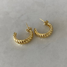 Load image into Gallery viewer, Gold Croissant Half Hoop Earrings