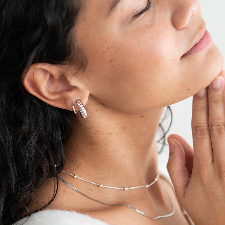 Silver Croissant Half Hoop Earrings