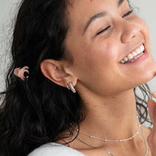 Load image into Gallery viewer, Silver Croissant Half Hoop Earrings