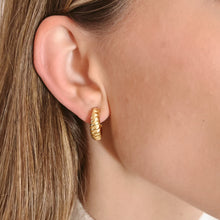 Load image into Gallery viewer, Gold Croissant Half Hoop Earrings
