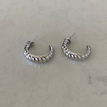 Load image into Gallery viewer, Silver Croissant Half Hoop Earrings
